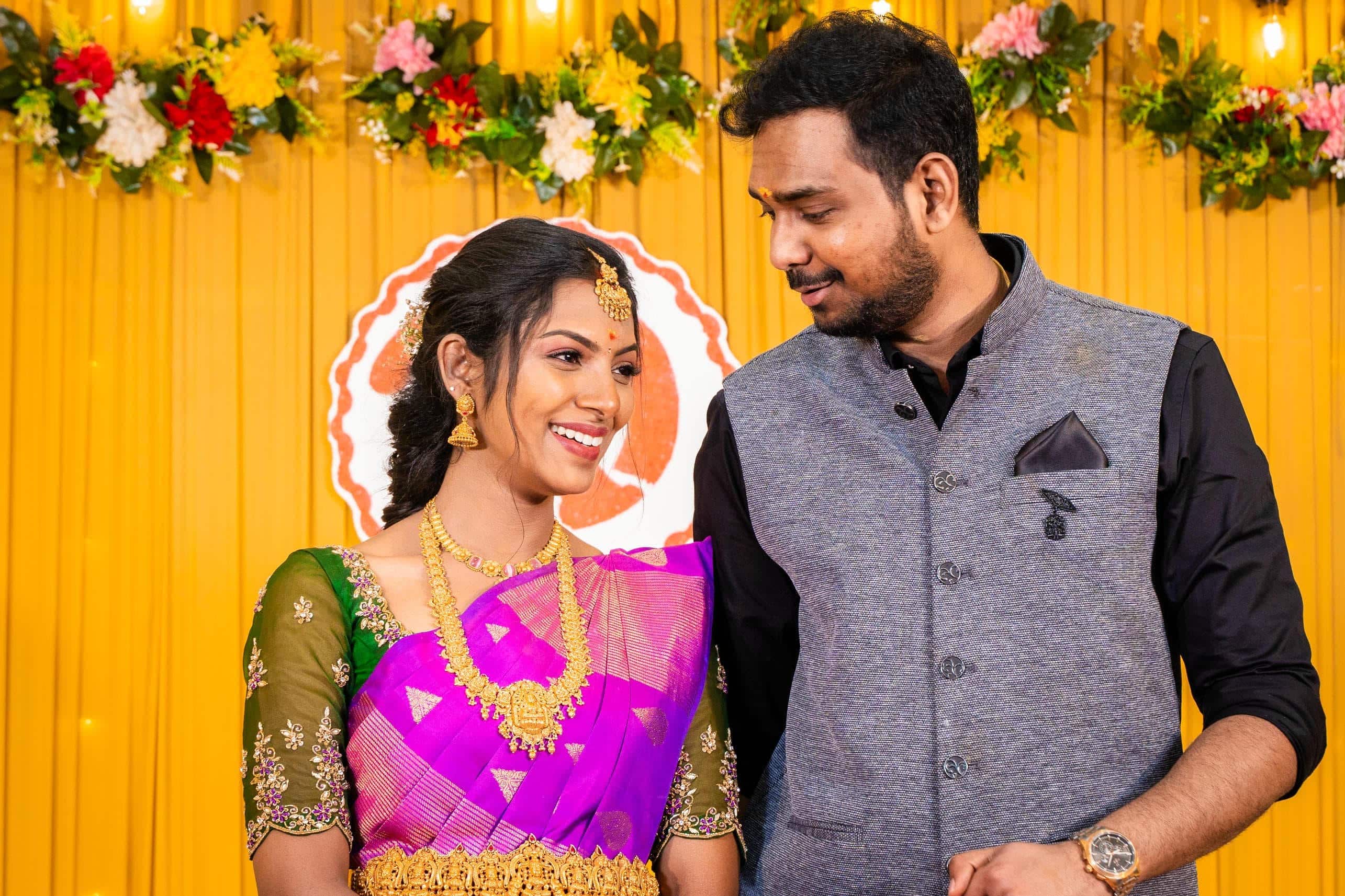 Couple standing close with genuine emotions