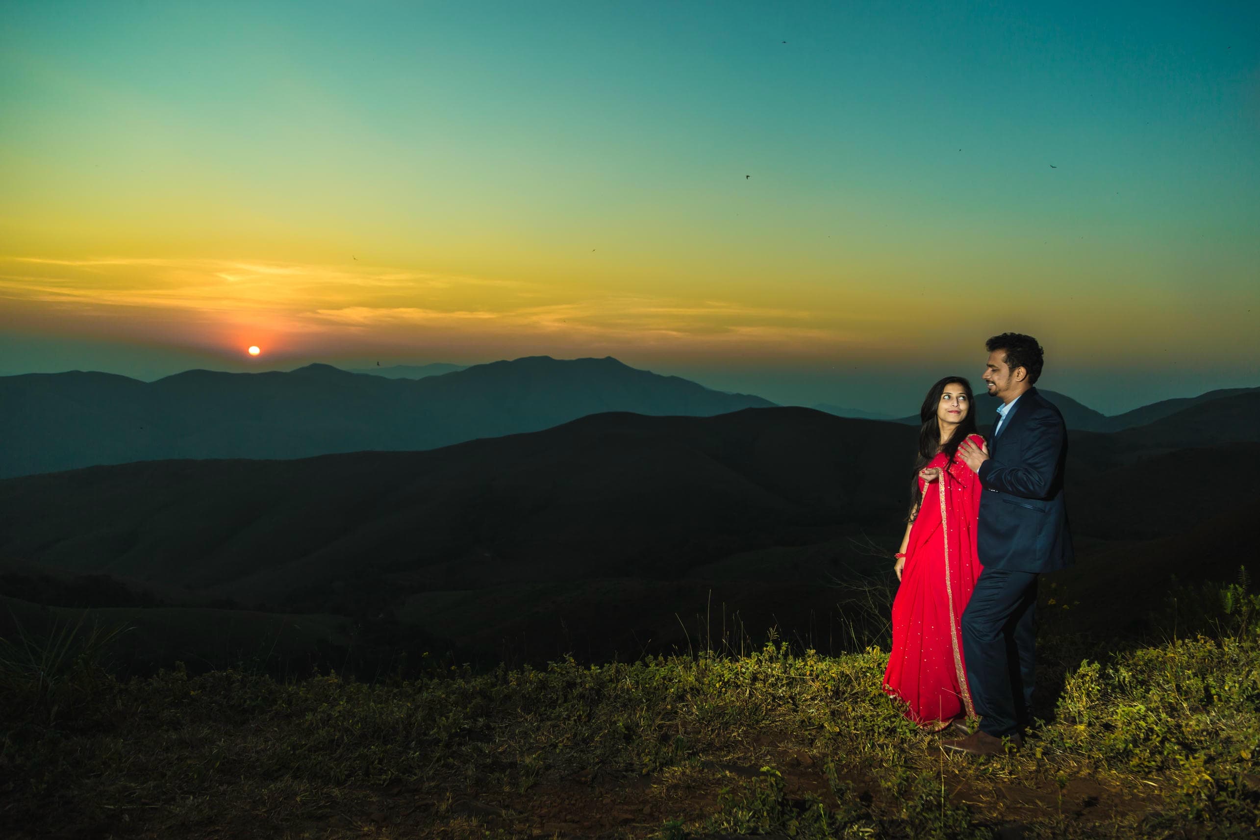 Pre wedding photography in Coimbatore mountain sunset couple pose