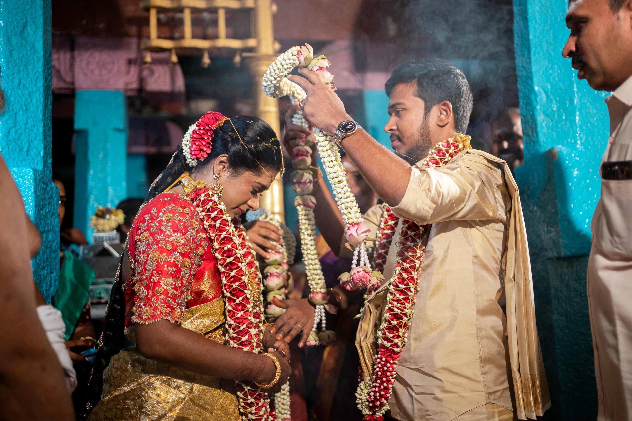 Bride and groom sharing happy interaction