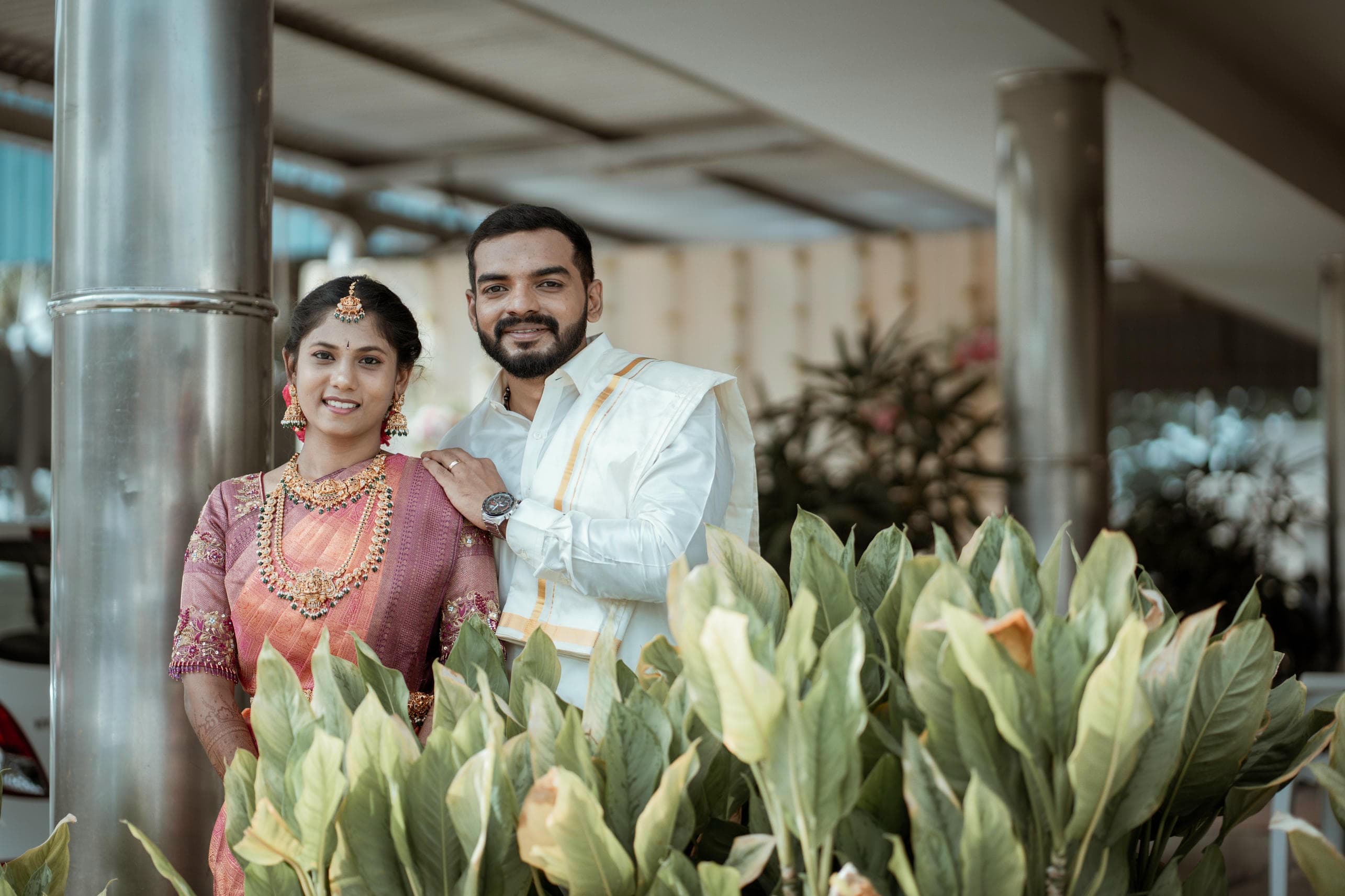 Bride and groom smiling together after ceremony