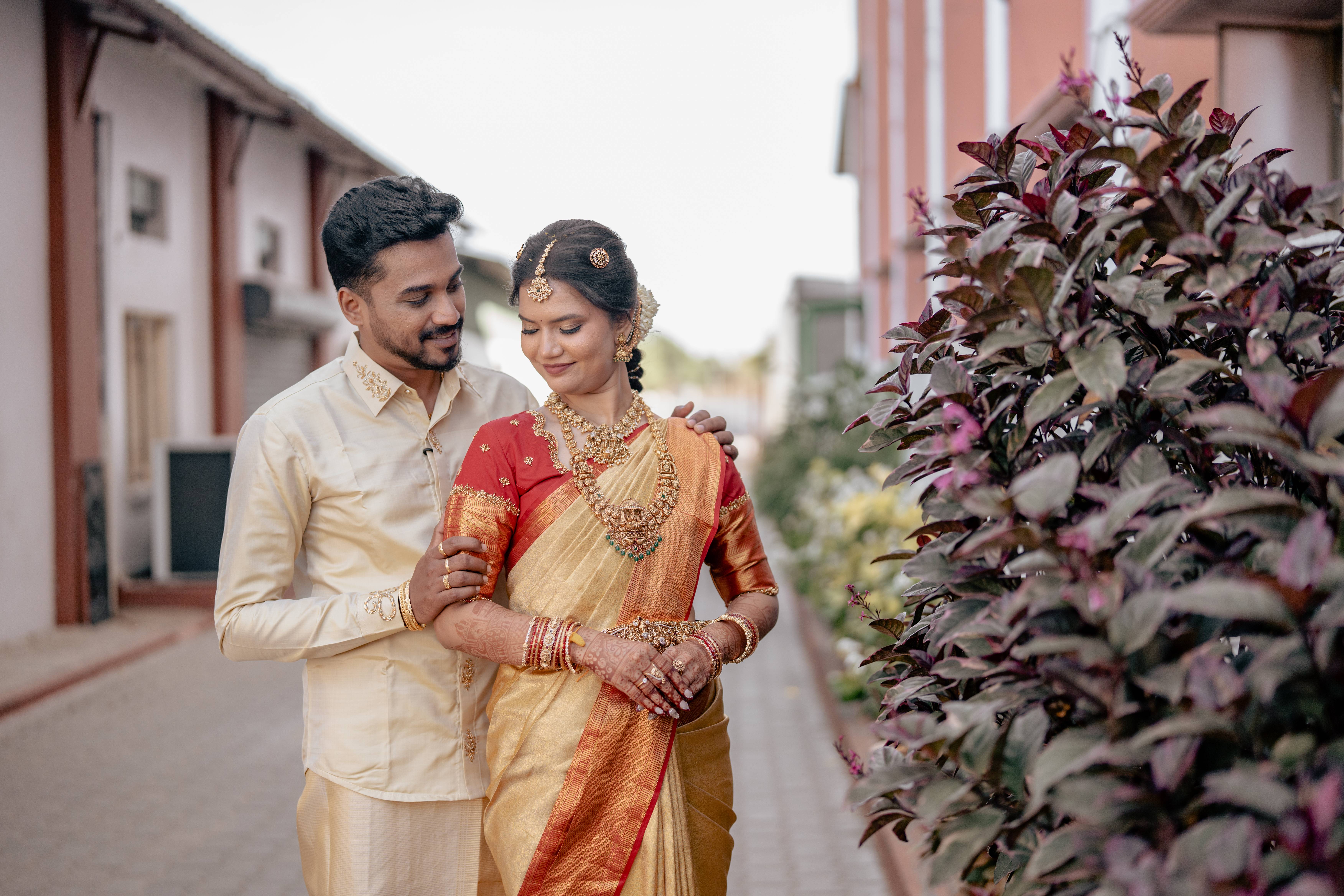 happy couple captured through traditional photography in wedding